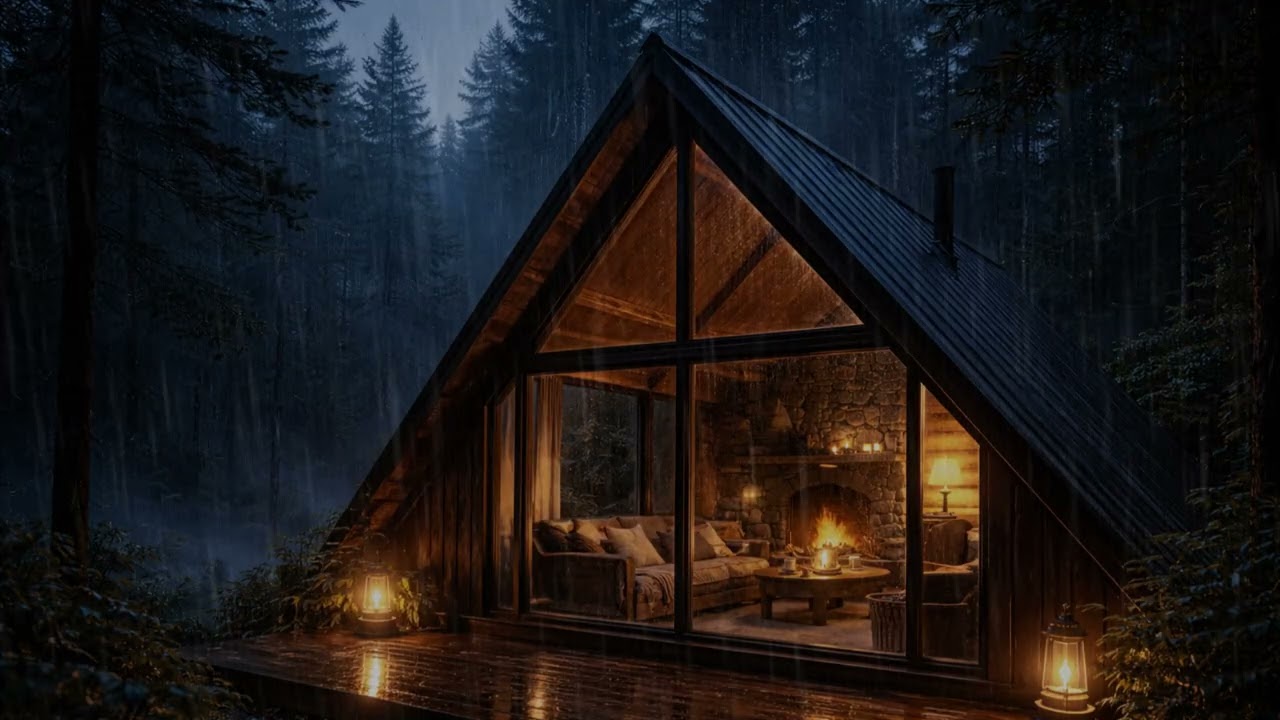 10 Hours Rain at Night in a Warm Log Cabin 🌧️ | Relaxing Sleep Sounds