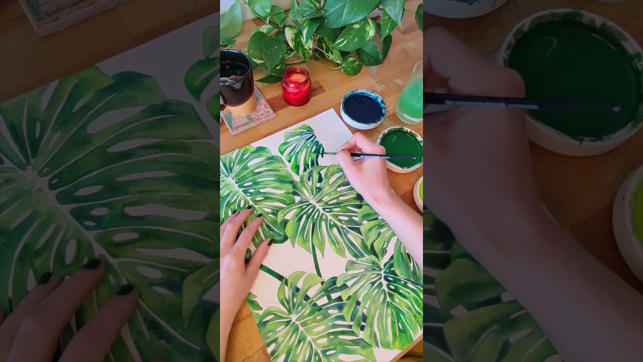 Monstera Deliciosa Leaves Painting