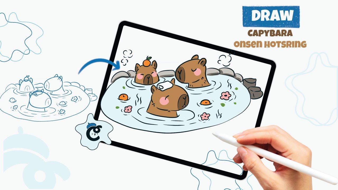 How To Draw a CAPYBARA Onsen (Step-by-step)