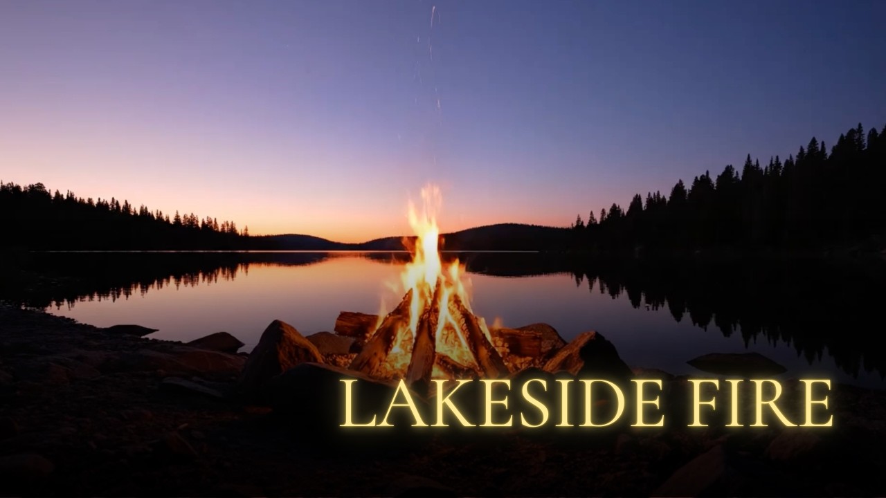 Mountain Lake Campfire at Dusk — Fire & Nature Sounds for Sleep | 30 Minutes