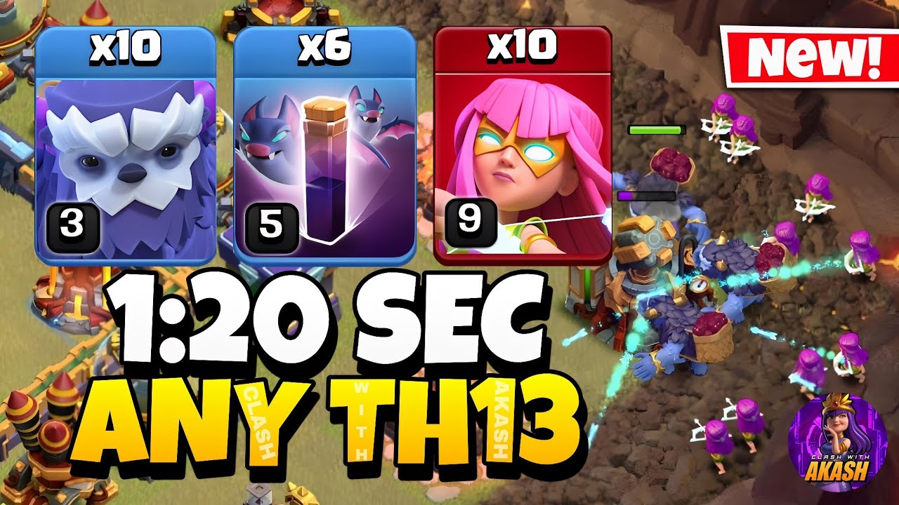 TH13 Yeti Super Archer Attack With 6 Bat Spell !! TH13 Attack Strategy (Clash of Clans)
