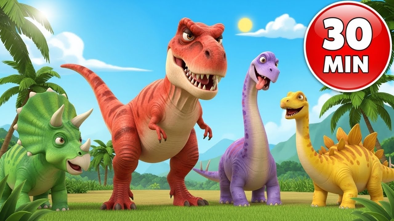 30 MIN Dinosaur Cartoons for Kids 🦖 | Fun Dino Songs & Learning Video