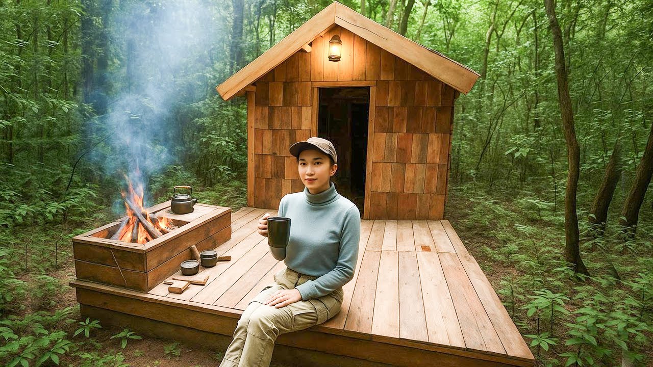 Building Luxury House In 32day /Off Grid Log Cabin / Bushcraft ASMR