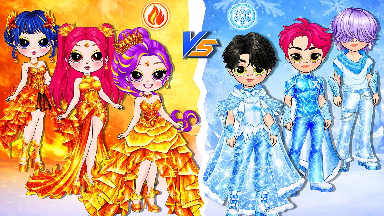Huntrix & Saja Boys : Fire Girl vs Ice Boy Fashion Makeovers Battle | DIY Fashion Paper Dolls