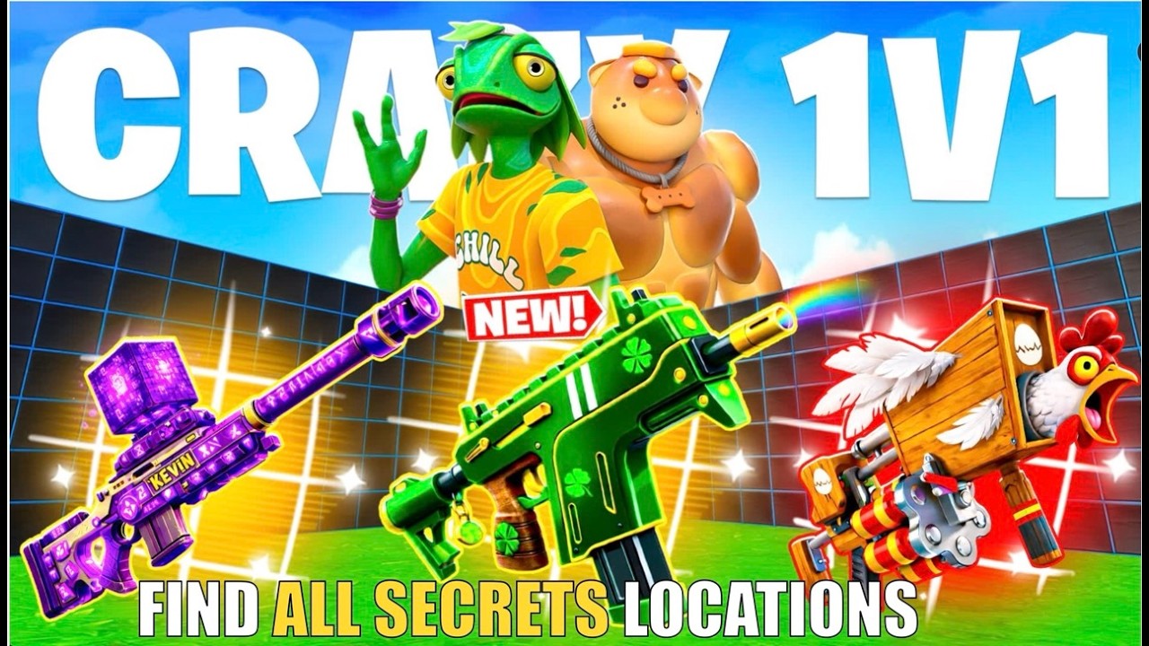 CRAZY 1V1 FFA ALL GUNS & RIDES MAP FORTNITE CREATIVE (PART 58) - FIND ALL NEW SECRETS LOCATIONS