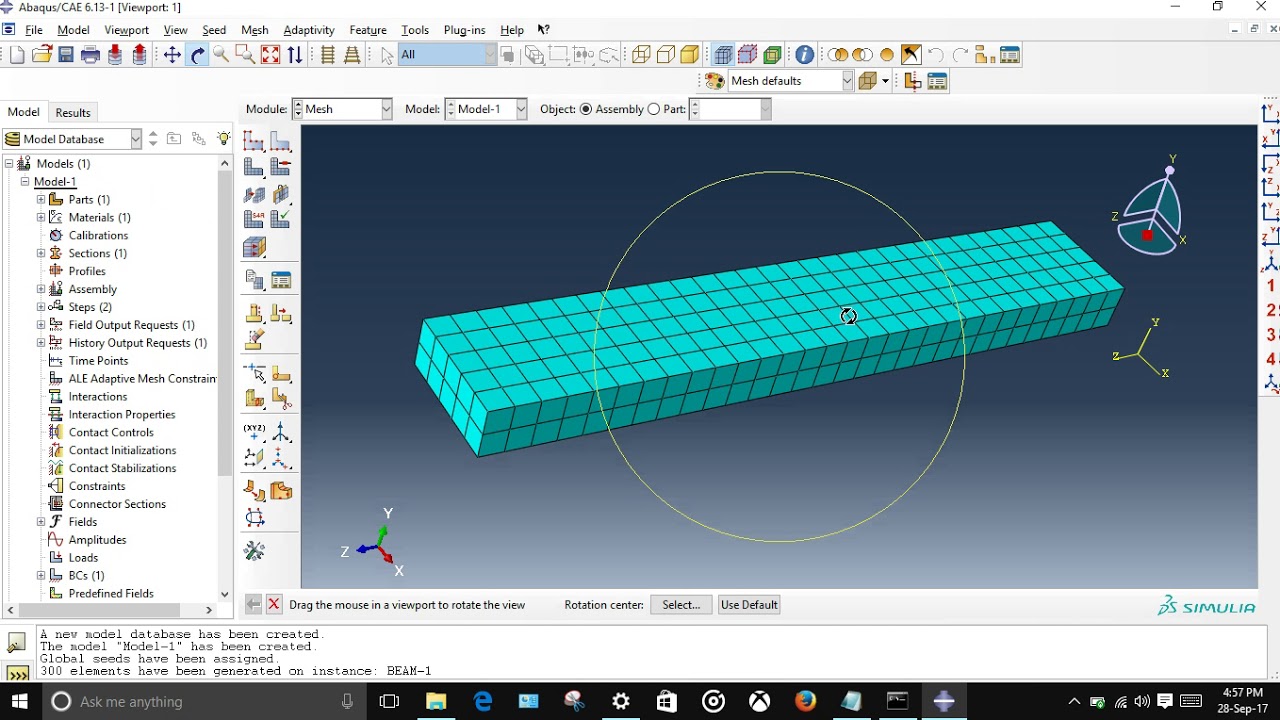 Cantilever Beam Analysis with point load at edge in ABAQUS Software