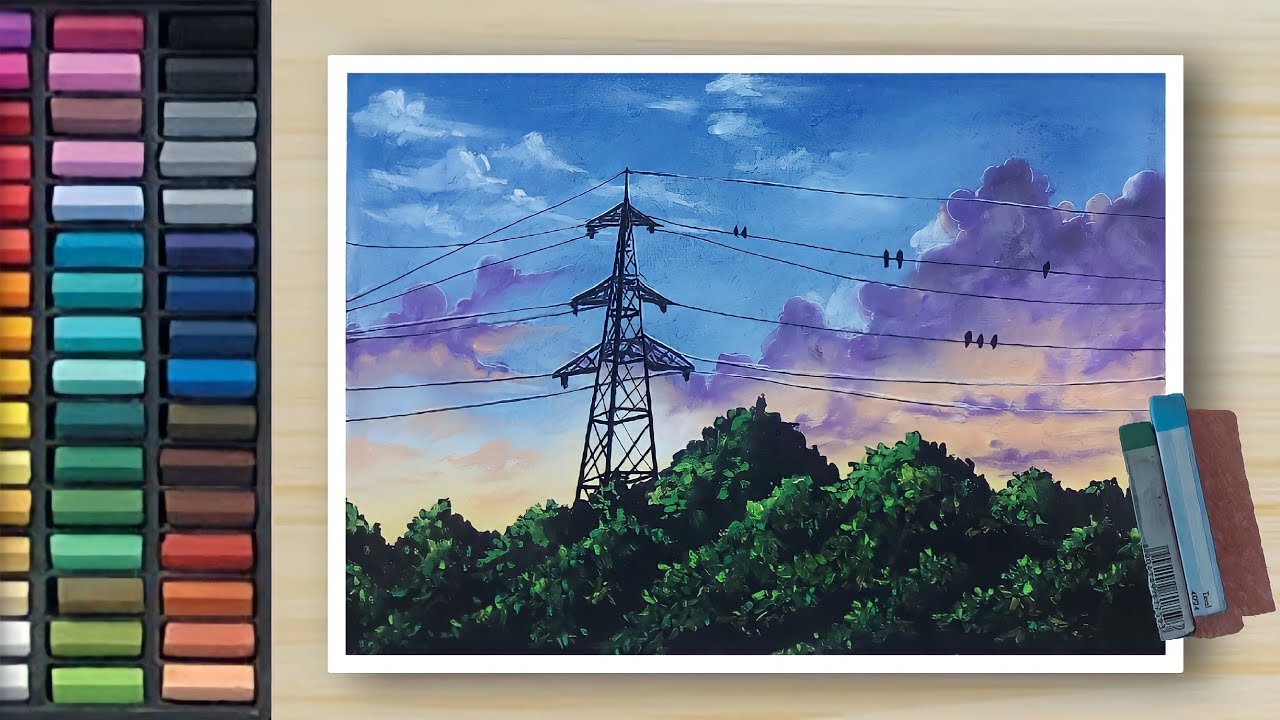 How to Draw Realistic 😱 CLOUDS & TREES with PASTEL (step by step) TUTORIAL - Soft Pastel Drawing Art