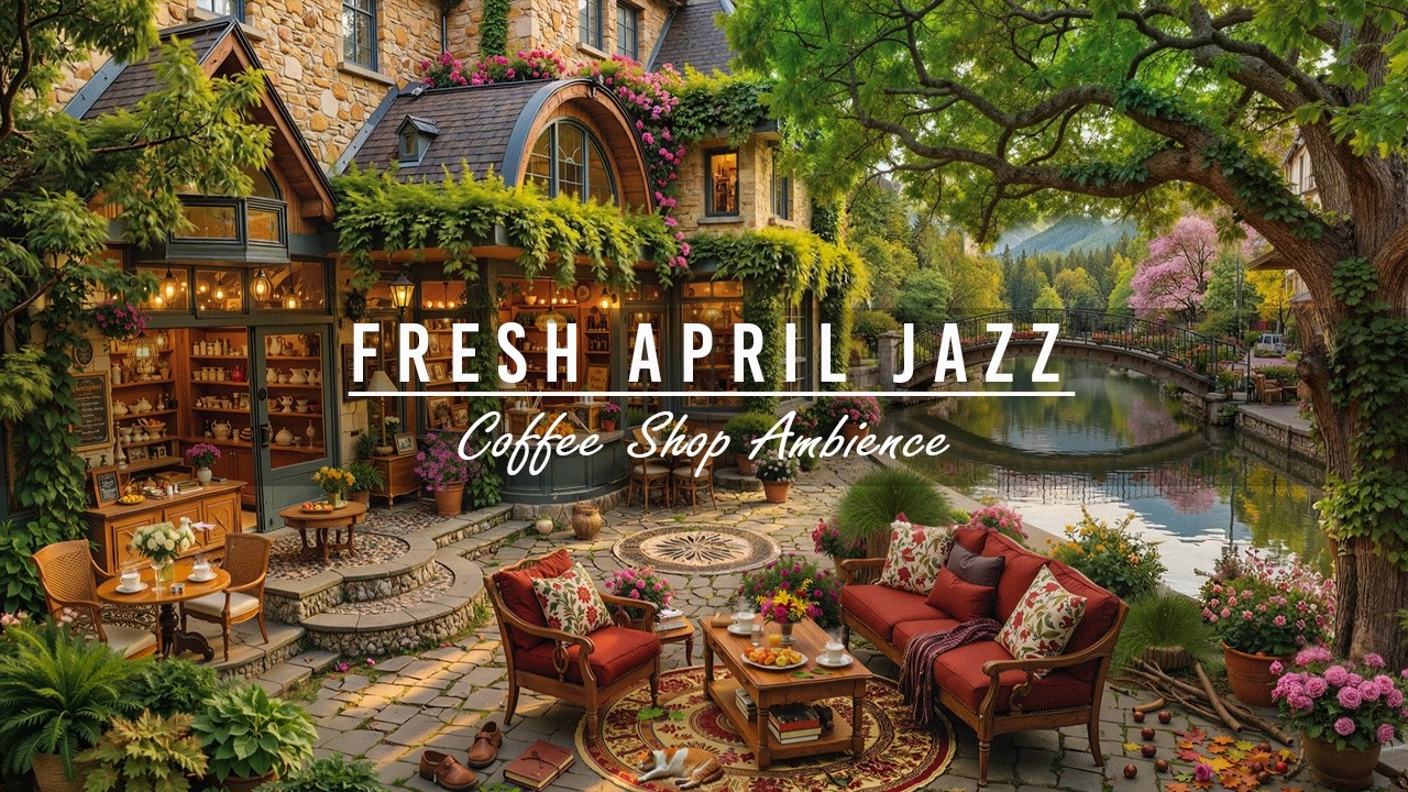 Calm April Jazz Music & Outdoor Coffee Shop Ambience🌿Fresh April Summer Morning for Happy Mood,Chill