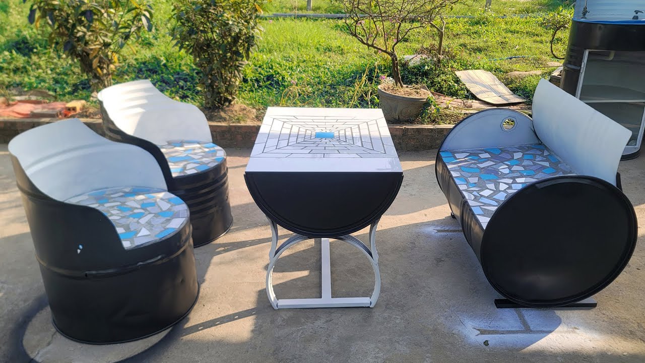 Build a Table and Chairs using Scrap Oil Drums with my Style | DIY | Homemade