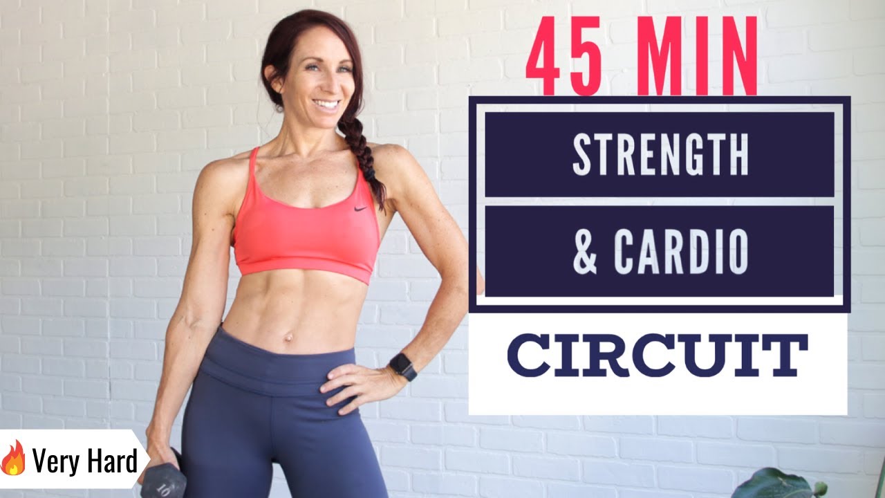 🔥FAT BURNING 45 MIN FULL BODY Workout | Strength & HIIT Cardio circuit | At-home workout w/ weights