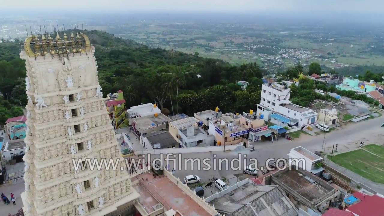 Mysore aerial view of Mysuru temple, township, Chamundi Hills