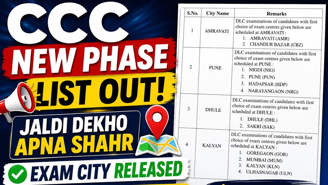 CCC New Phase List OUT! Check Your City Quickly | Exam City Released | Admit Card Available Now #...
