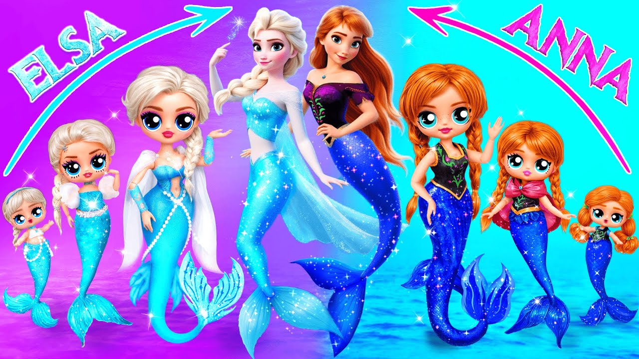 Elsa and Anna Mermaids Growing Up! Frozen DIYs for LOL OMG