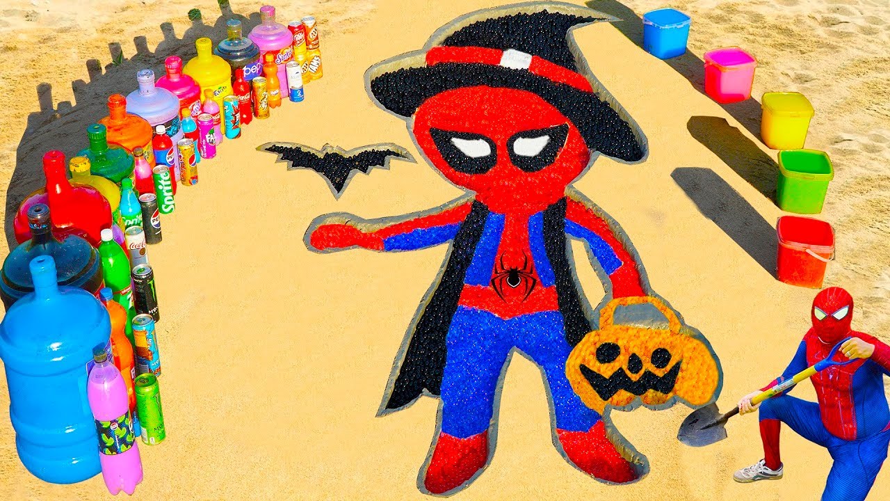How to make Spiderman Halloween with Orbeez & Big Toothpaste Eruption and Fanta, Coca Cola vs Mentos