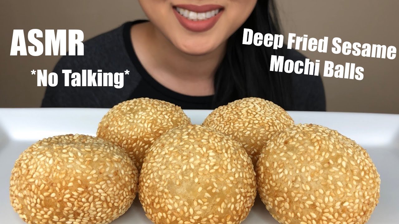 ASMR Deep Fried Sesame Mochi Ball (Banh Cam) | Soft Crunchy Relaxing Eating Noises | ASMR Phan