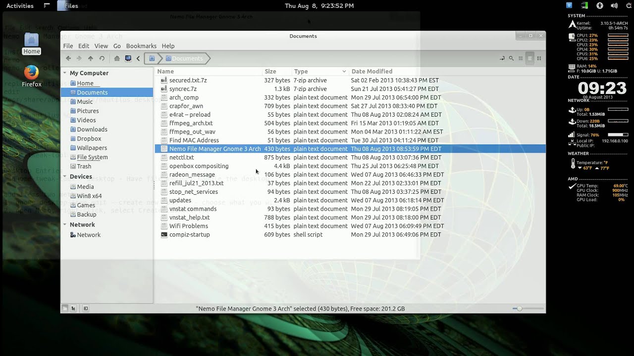 Arch Linux: Gnome 3 + Nemo File Manager