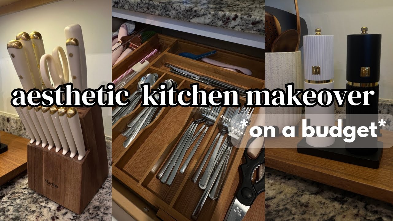 aesthetic kitchen makeover & tour | decluttering & organizing, amazon luxury finds, modern decor! 
