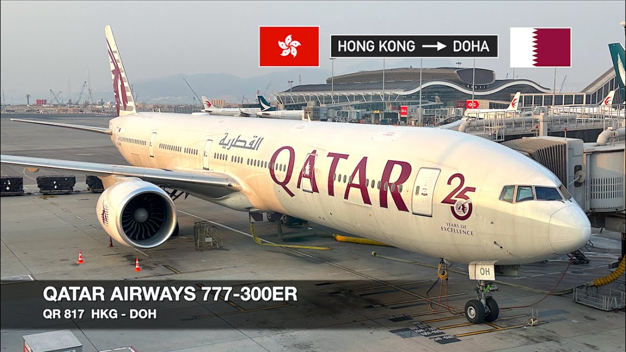 PAINTED BY QATAR, DRESSED BY CATHAY! | Qatar Airways 777-300ER | Hong Kong ✈ Doha | Economy