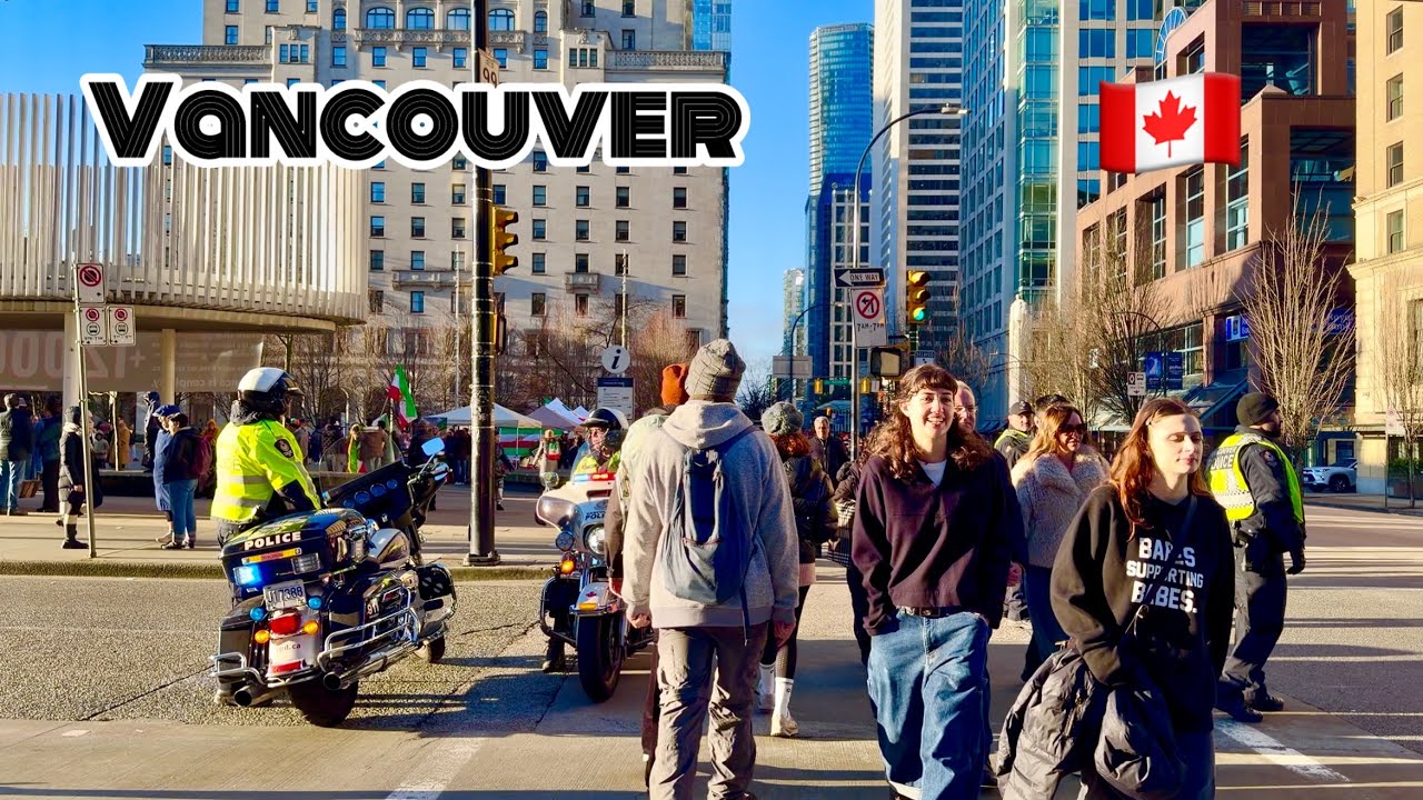 It's as if the city has forgotten it's winter☀️❄️Downtown Vancouver BC🇨🇦/Iranian protests [4K] 
