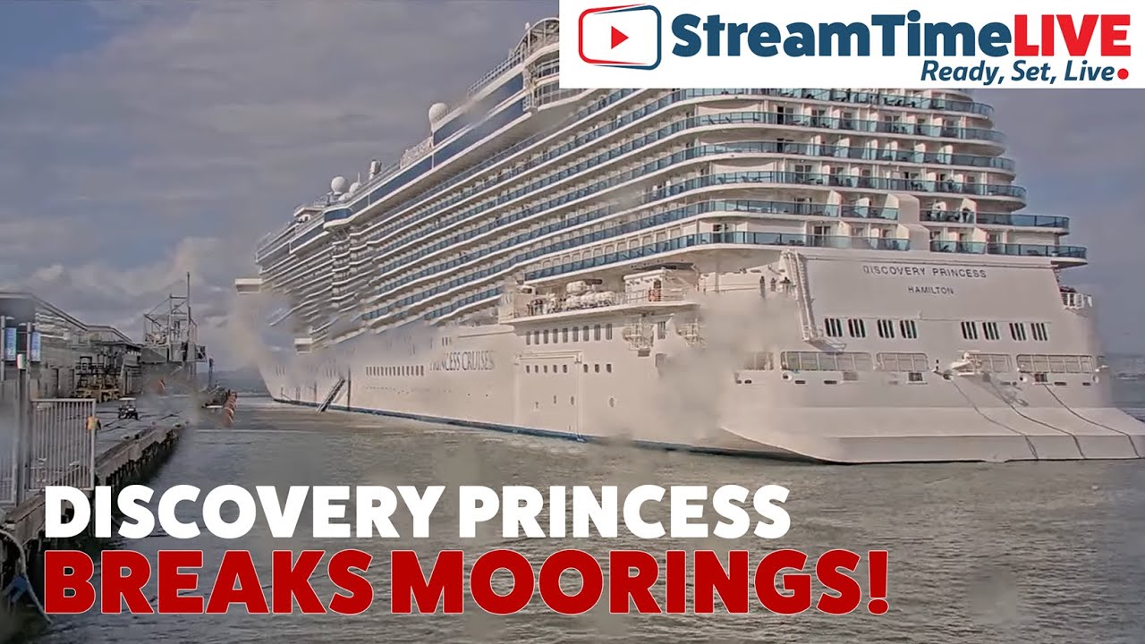 Official Footage of the Discovery Princess BREAKING HER MOORINGS at Pier 27 - San Francisco Bay, CA!