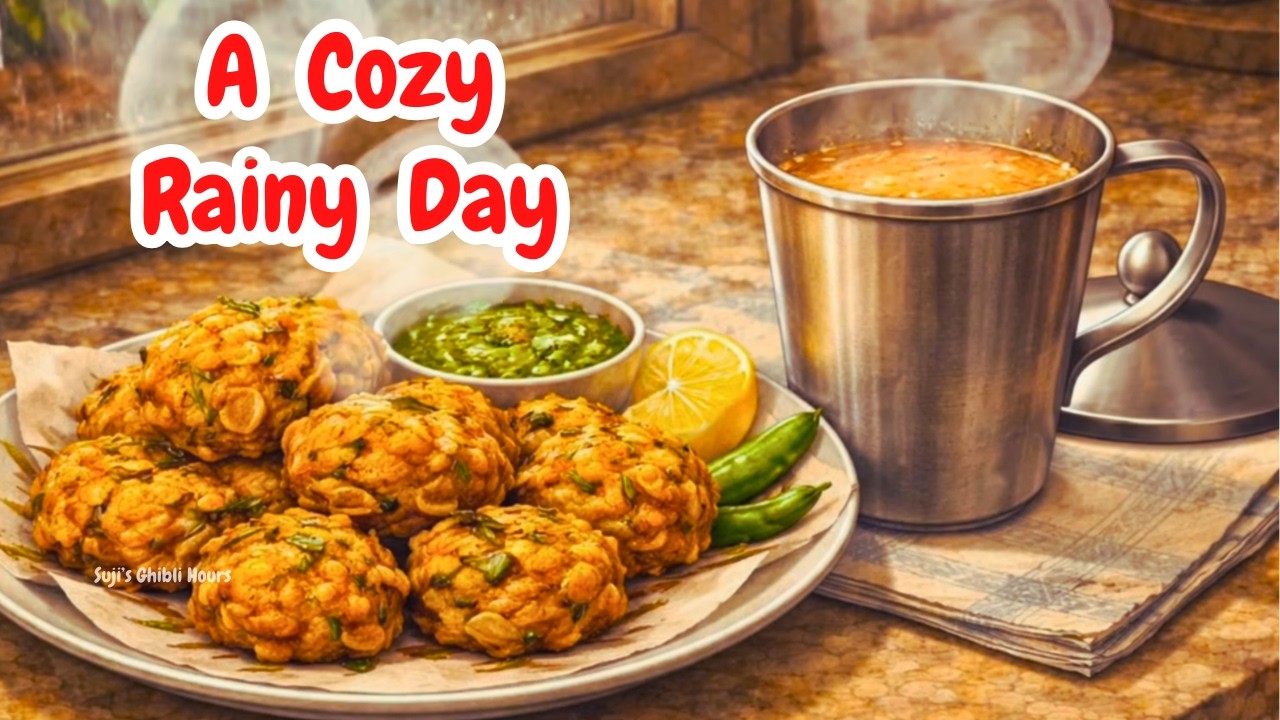 A Cozy Rainy Day 🏡 Hot Onion Pakoda & Tea | Ghibli-Style ASMR | Peaceful life