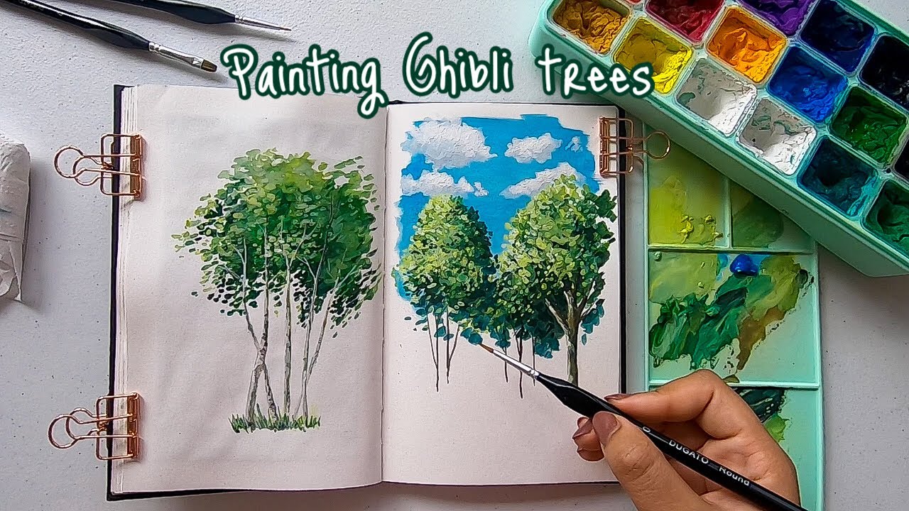 🌳 How to Paint Studio Ghibli Style Trees 🌳 Easy Beginners STEP BY STEP Goauche Tutorial + Speedpaint