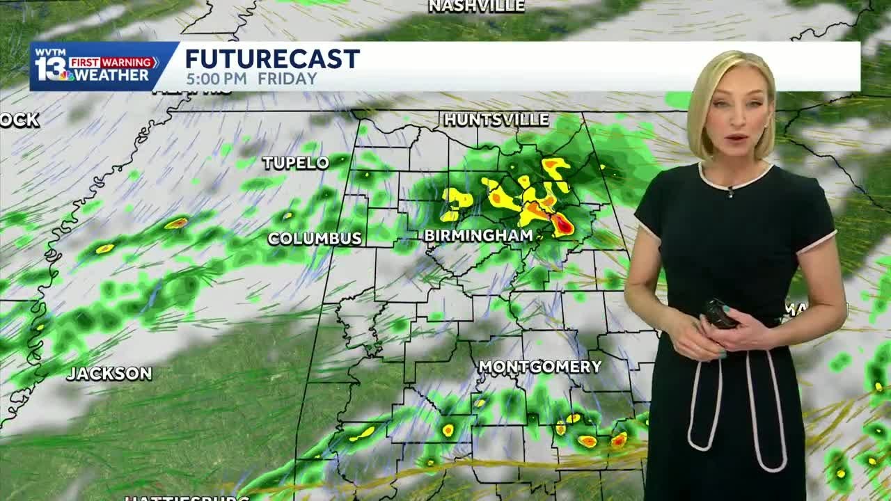 Showers and a few storms at times in Alabama ahead of much colder weather late in the weekend