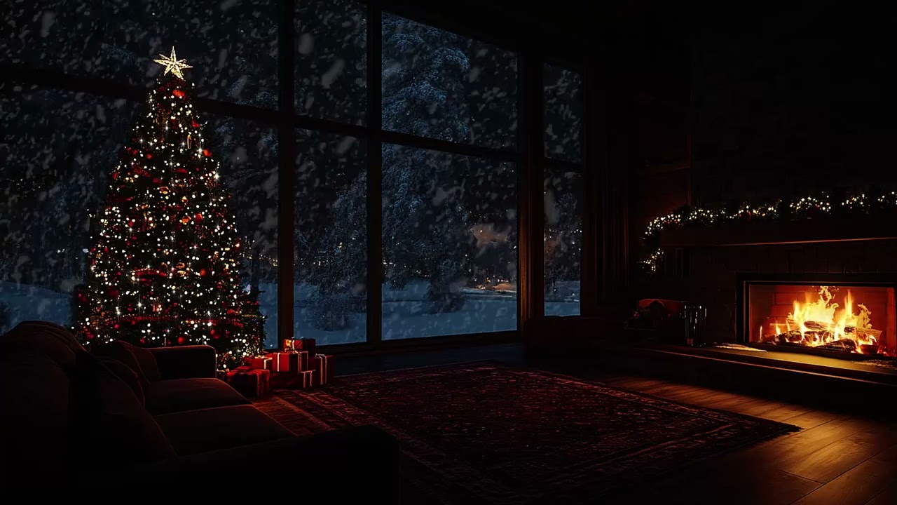 Calming Winter Snowfall & Fireplace Glow | Gentle Fire Crackles for Restful Sleep & Insomnia Relief