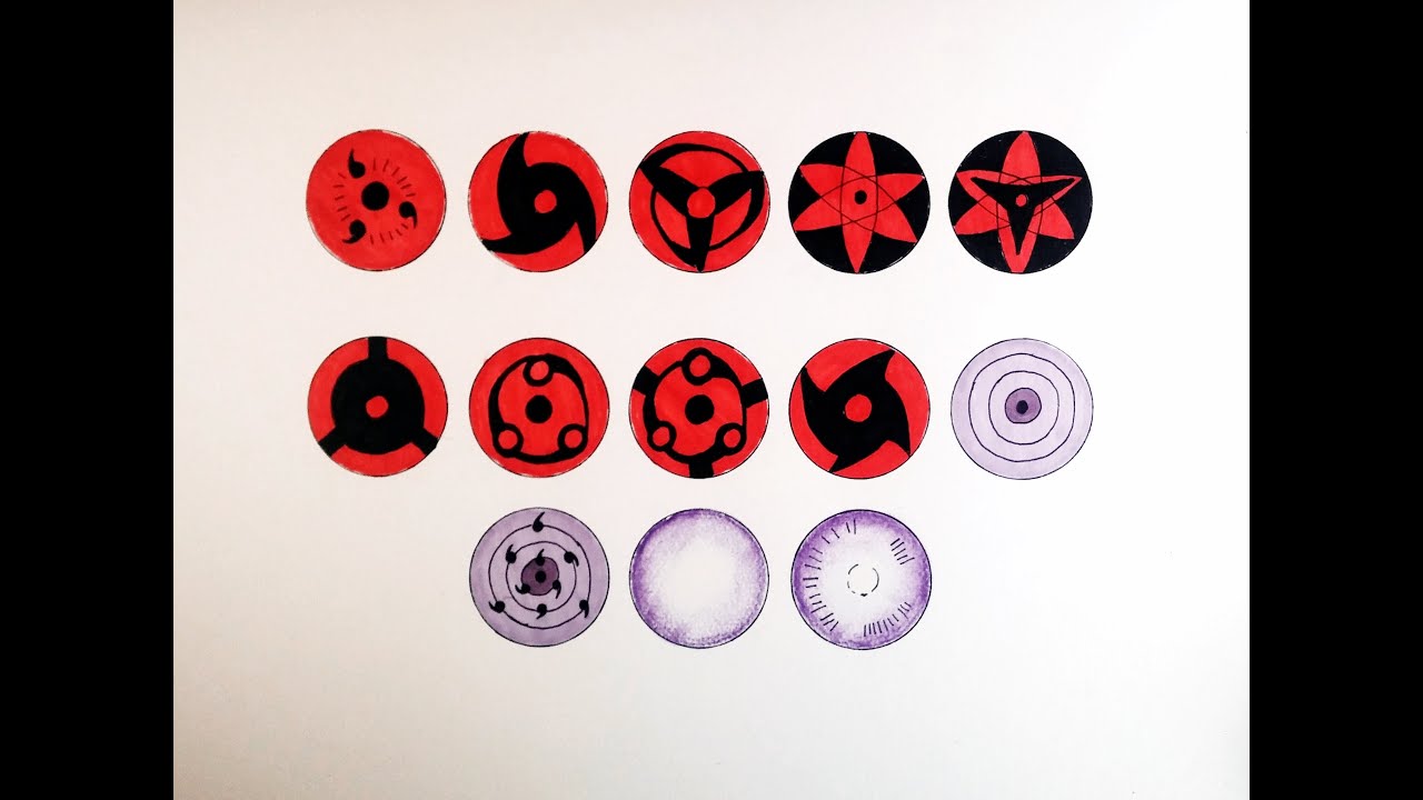 Cómo dibujar todos los tipos de Sharingan + Rinnegan y Byakugan | How to draw all eyes of Naruto