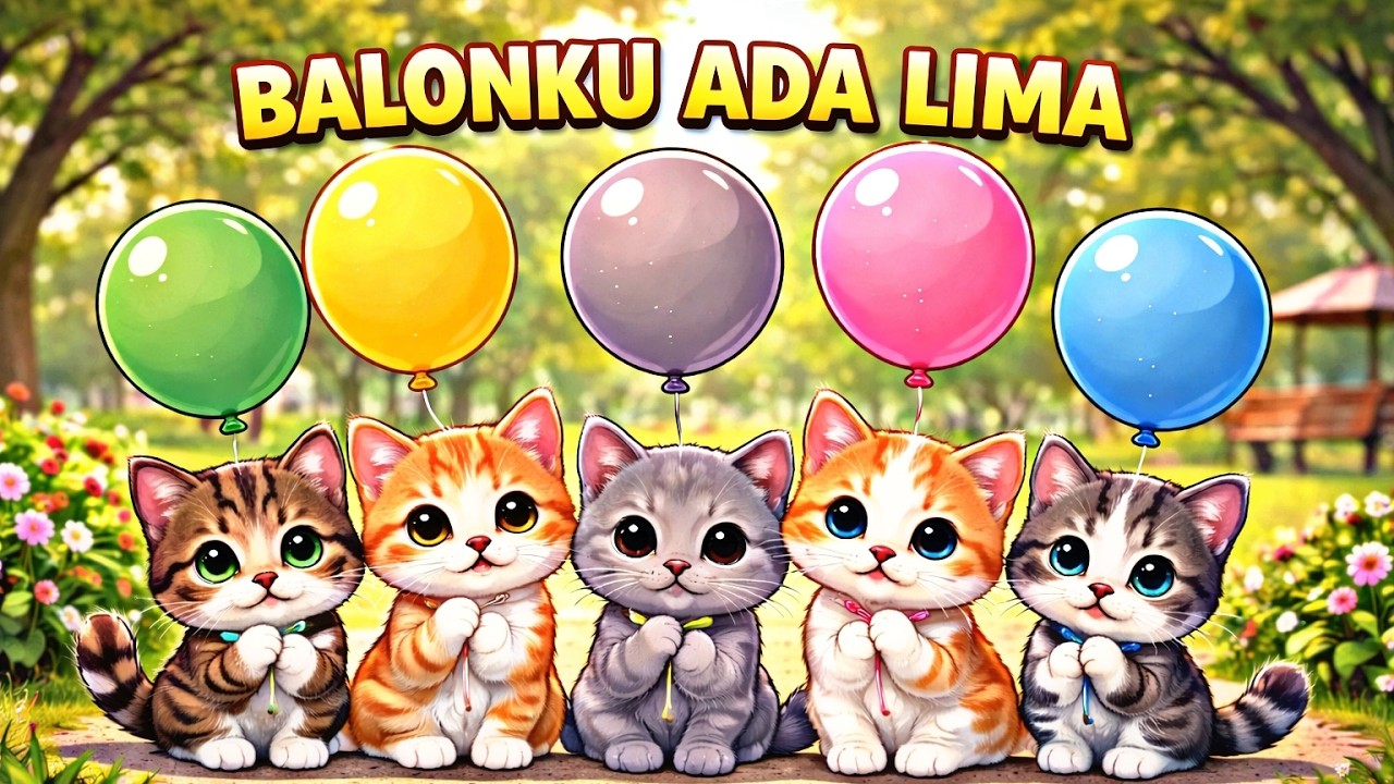 Balonku Ada Lima, Rupa-rupa warnanya Hijau kuning kelabu merah muda biru, Meletus balon hijau Dor