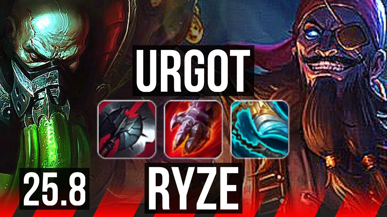 URGOT vs RYZE (TOP) | 10 solo kills, Rank 5 Urgot, 12/1/4, Legendary | NA Challenger | 25.8