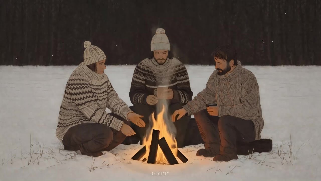 Snowy Nordic Night ❄️ Snowfall & Fireplace ASMR | Lofi Music for Focus, Study, Relax