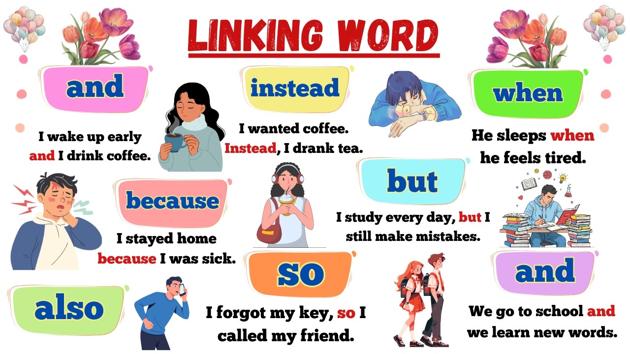 Speak English Better 🗣️ | 100 Sentences with Linking Words (A1–A2)
