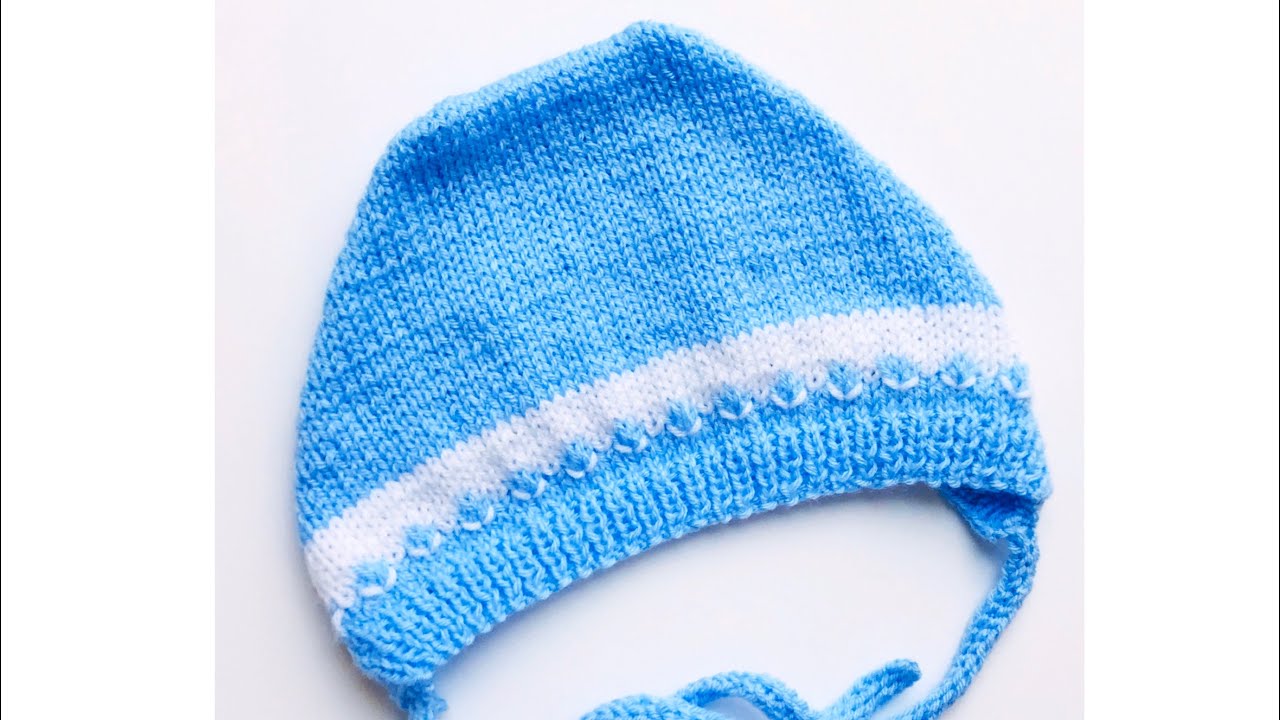 Gorrito capota fácil de tejer con dos agujas para bebé, niños y niñas 9-12M y más medidas