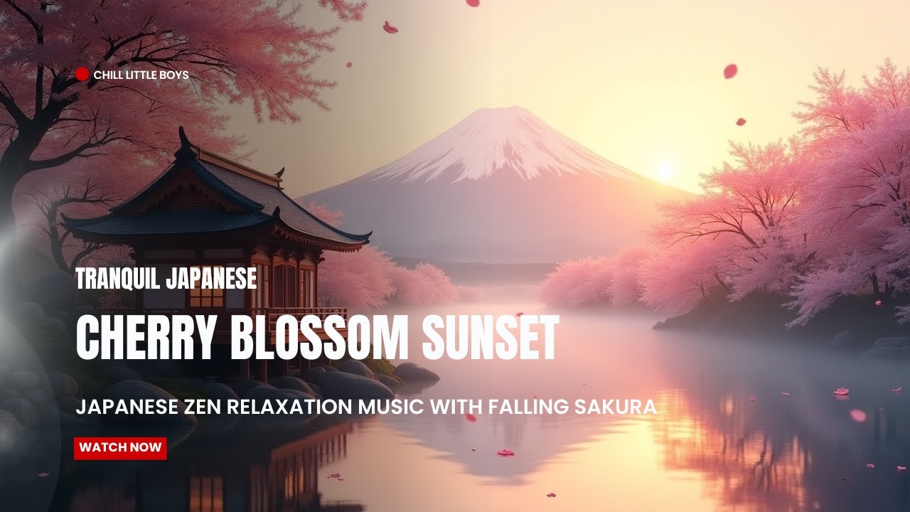 Cherry Blossom Sunset | Japanese Zen Relaxation Music with Falling Sakura