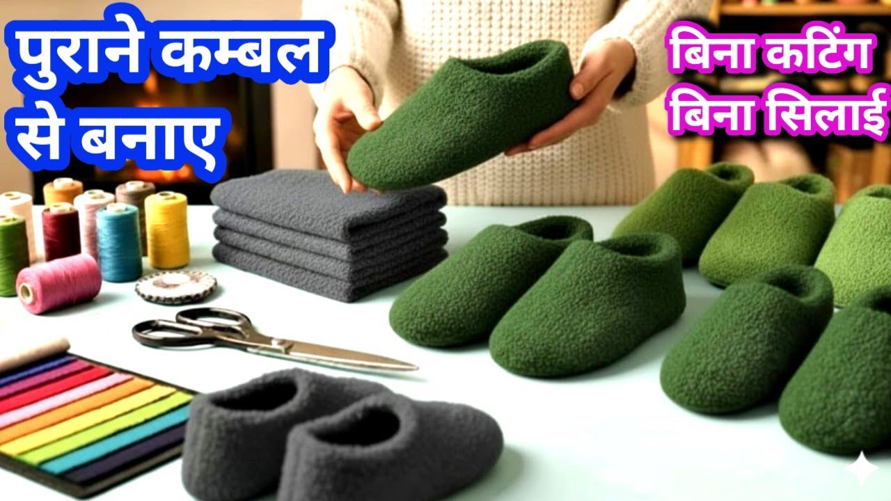 सिर्फ पुराने कम्बल से सर्दी के- जूते, मोजे बनाने का नया तरीका😱💯//#wintershoes #trending#viralvideo