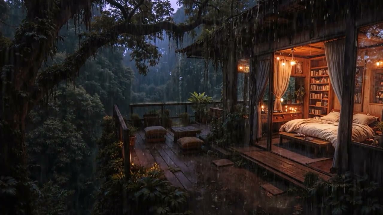 Quiet Rainfall in a Forest Cabin 🌧️ | 8 Hours Peaceful Night Comfort for Deep Sleep (4K – No Ads)