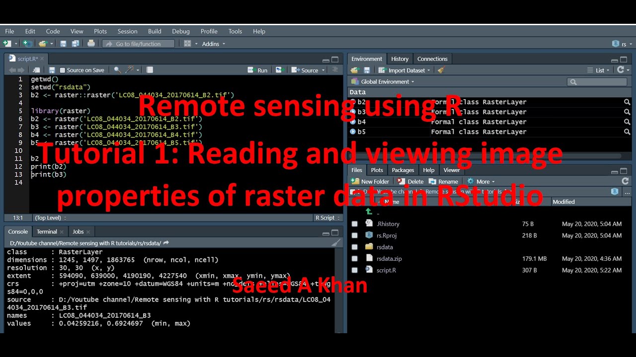 Remote sensing using R – Tutorial 1: Reading and viewing image properties of raster data in RStudio