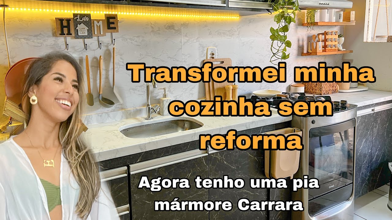 Transformei minha cozinha sem reforma - envelopamento da pia e parede com erica angels