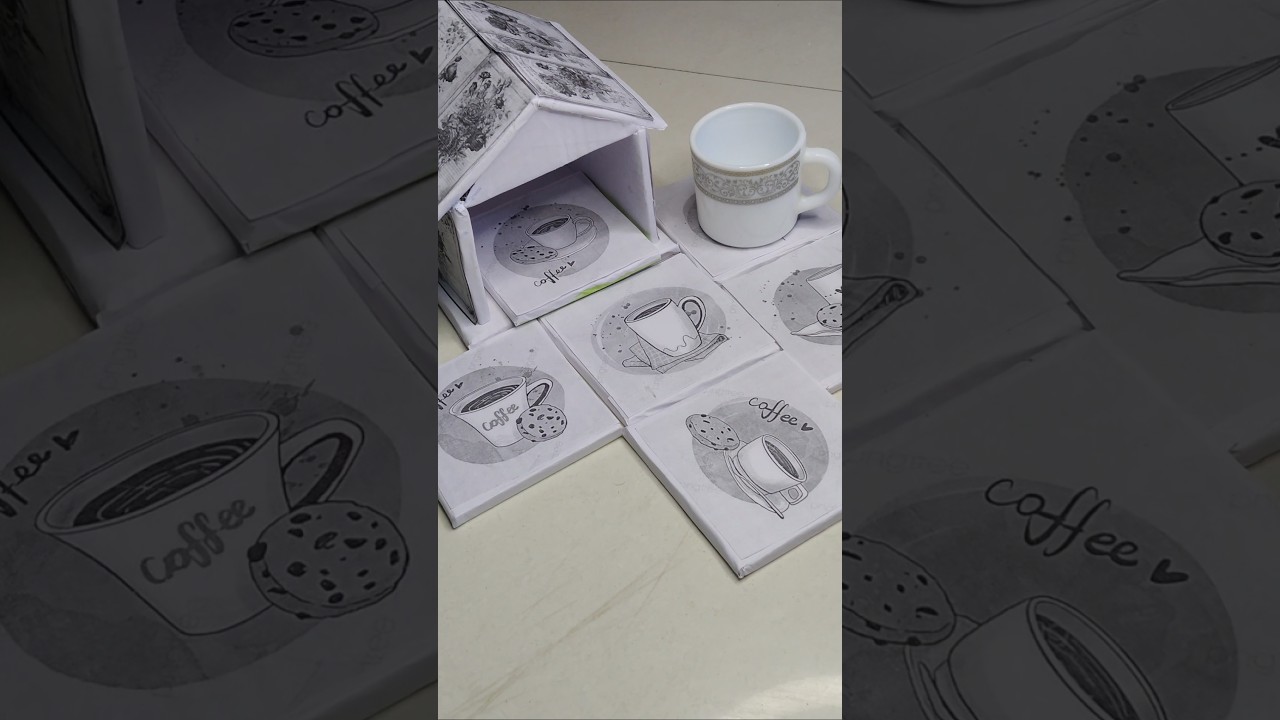 1M🥺Trendy Desk Decor DIY | Tea Coaster Craft using cardboard DIYcup mat