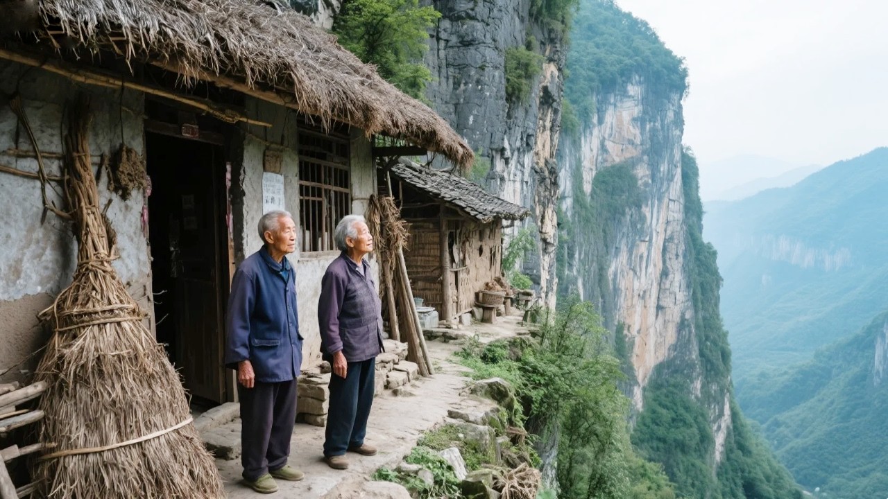 重庆大山探访几户人家，住在悬崖绝壁之上全部都是茅草屋，76岁阿姨热情好客，宛如桃源仙境！【乡村阿泰】