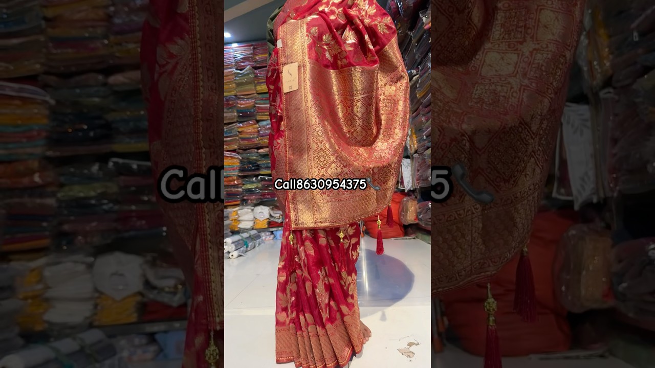 Pure Red color stylish organza saree with fancy work 😍👜 #shorts #saree 📦📞