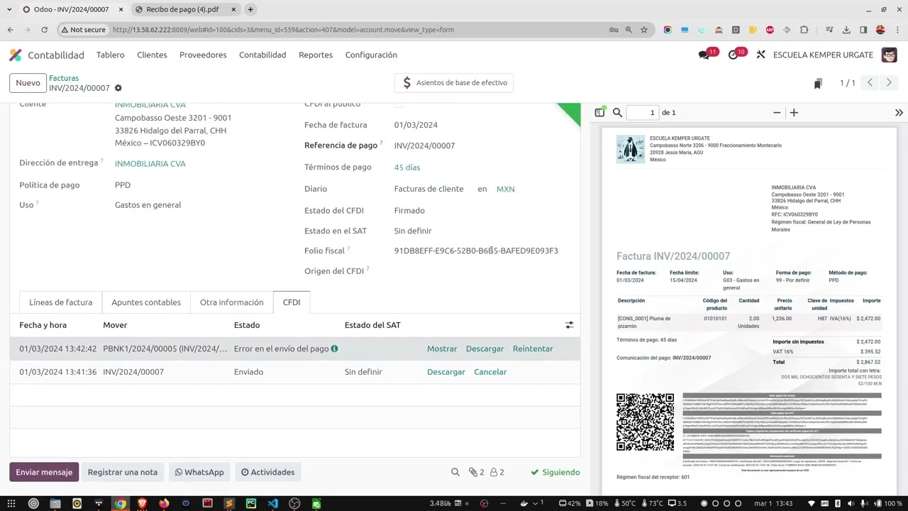 Odoo 17 - Facturación - Generar complemento de pago en una factura