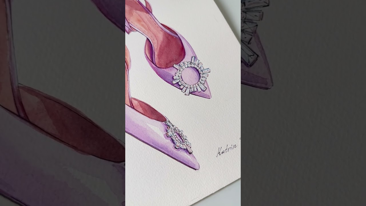 My new watercolour illustration ✨ Amina Muaddi Shoes 💜 #fashionillustration #art #drawing #style