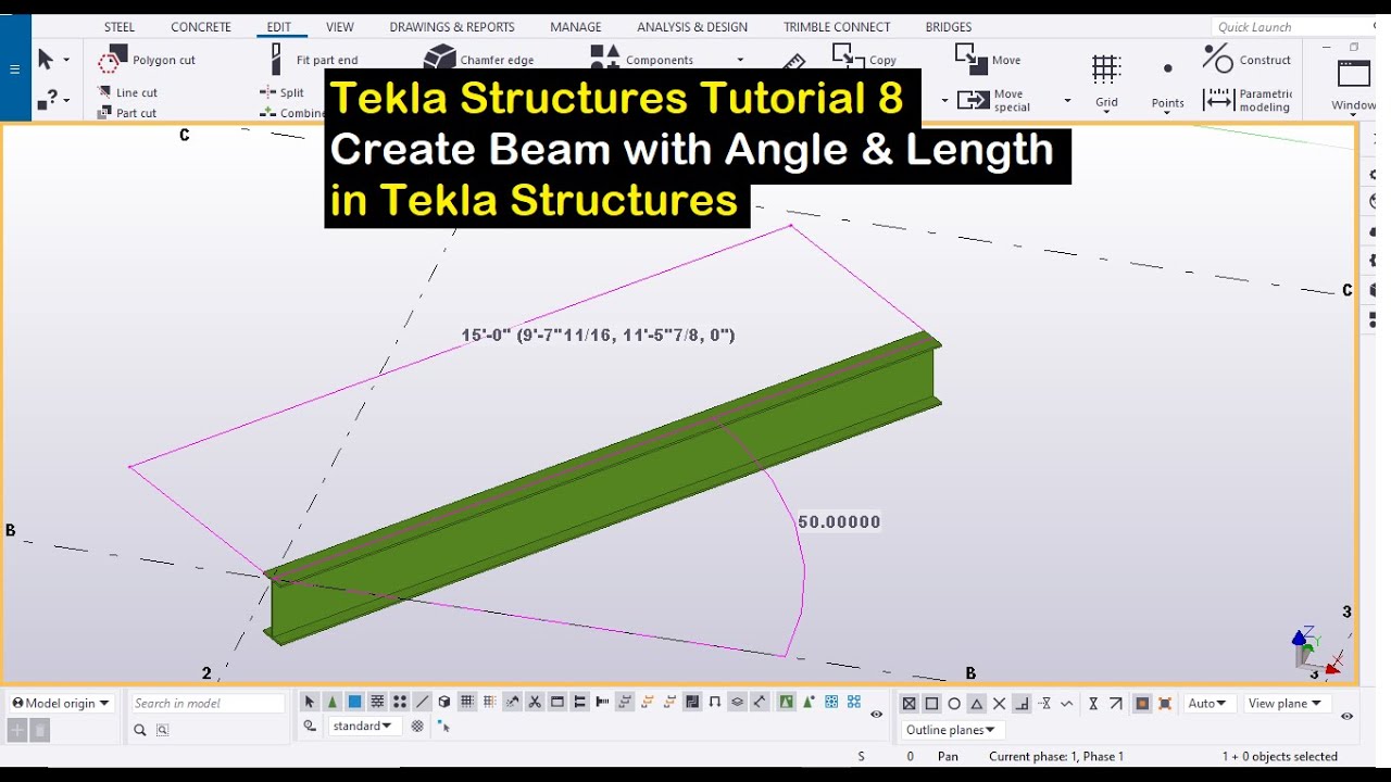 Урок 8 по Tekla Structures: Создание балки с заданным углом и длиной в Tekla Structures