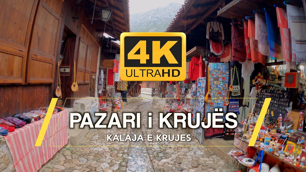 KRUJA, ALBANIA - PAZARI I KRUJES - KALAJA E KRUJES  🇦🇱【4K】Virtual Walking Tour ⁴ᴷ⁶⁰