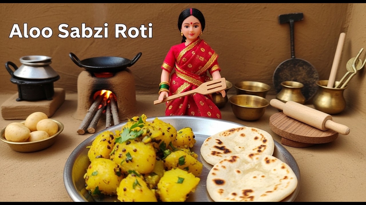 Miniature Doll Aloo Sabzi and Roti ASMR | Indian Village Tiny Kitchen Cooking