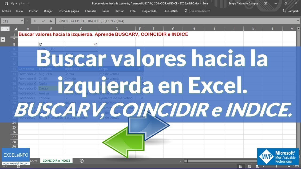 Buscar valores hacia la izquierda en Excel | BUSCARV, COINCIDIR e INDICE @EXCELeINFO