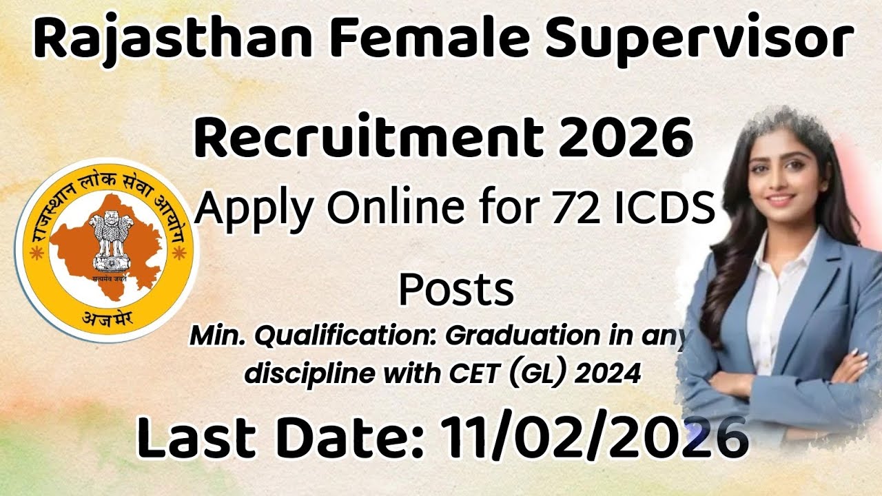 RSSB Female Supervisor Recruitment 2026 Apply  for 72 ICDS Posts, Last Date Extended, : 11/02/2026