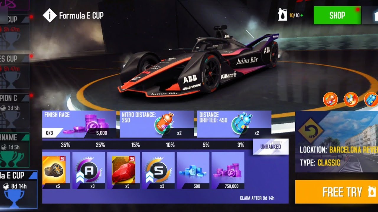 Asphalt 8 Formula E Cup 🌟 1:00:1x Barcelona Rev Formula E gen2 free try ⚡ #7EGOO Asphalt 8 Update 78